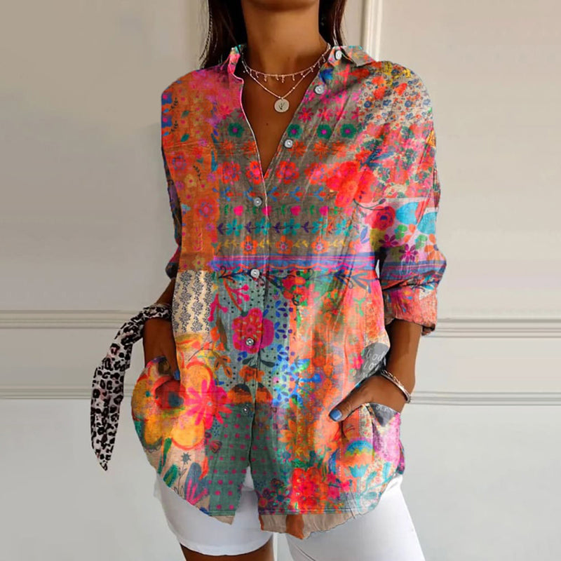 Raisel | Blouse à imprimé floral frais avec détail de boutonnage - Chemise élégante et confortable à manches longues pour femmes
