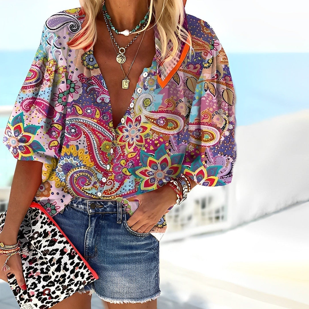 Sophia - Blouse Boho chic avec une magnifique impression de mandala pour un look élégant.