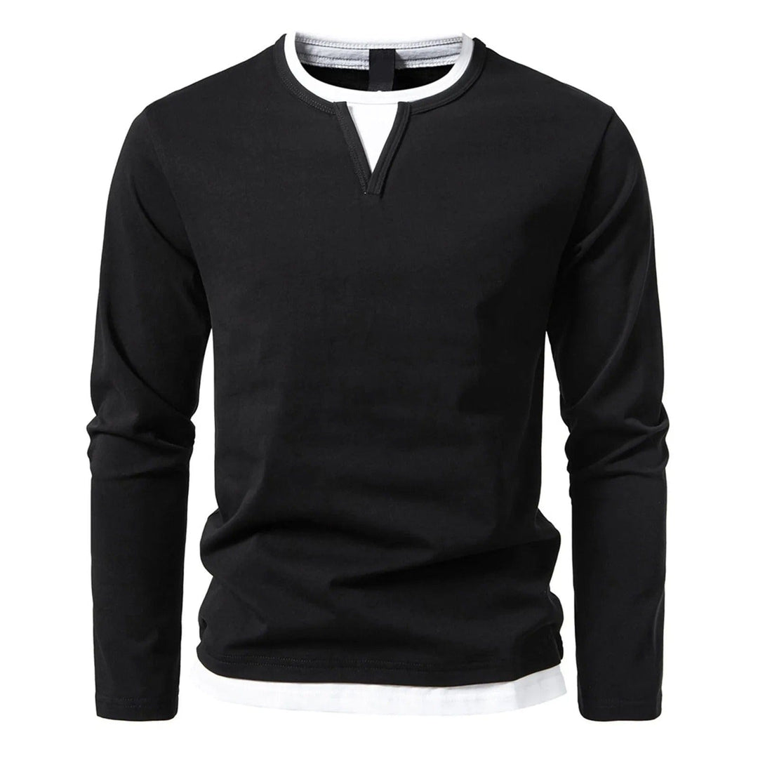 Coen™ T-shirt long à manches longues pour hommes, confortable et décontracté, avec un élégant col en V