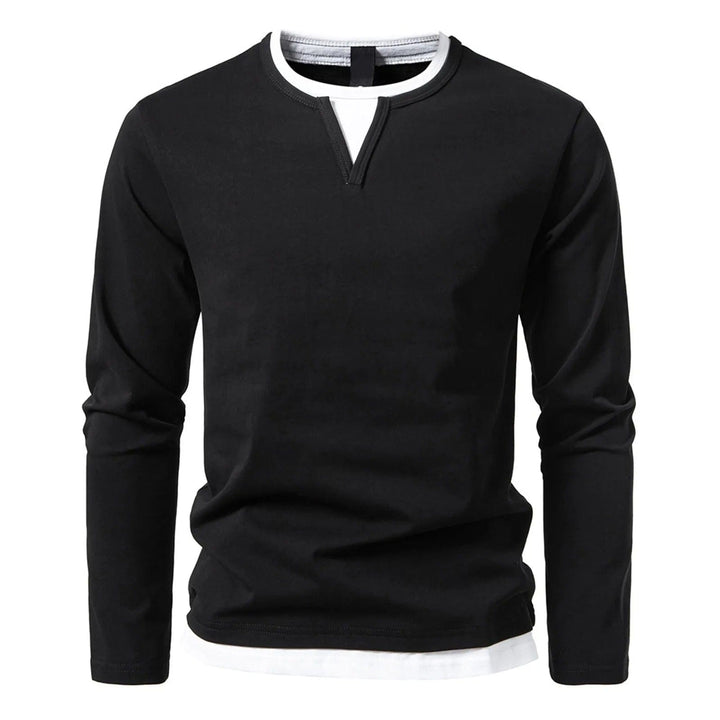 Coen™ T-shirt long à manches longues pour hommes, confortable et décontracté, avec un élégant col en V