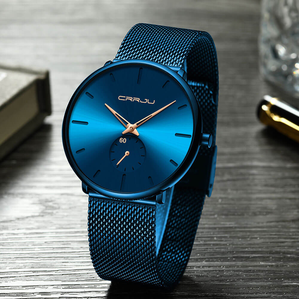 Montre analogique en acier inoxydable noire - Design moderne et minimaliste.