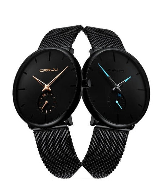 Montre analogique en acier inoxydable noire - Design moderne et minimaliste.