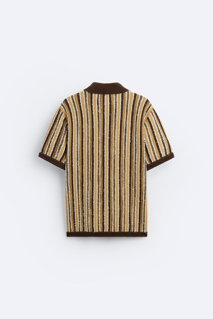 Chemise polo tricotée rétro élégante avec un motif rayé classique