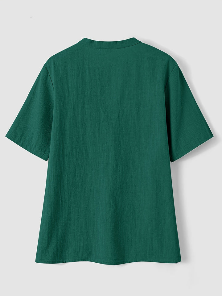 Blouse Femme Élégante Mattea à Encolure en V, Manches Courtes et Détail de Boutonnière Chic