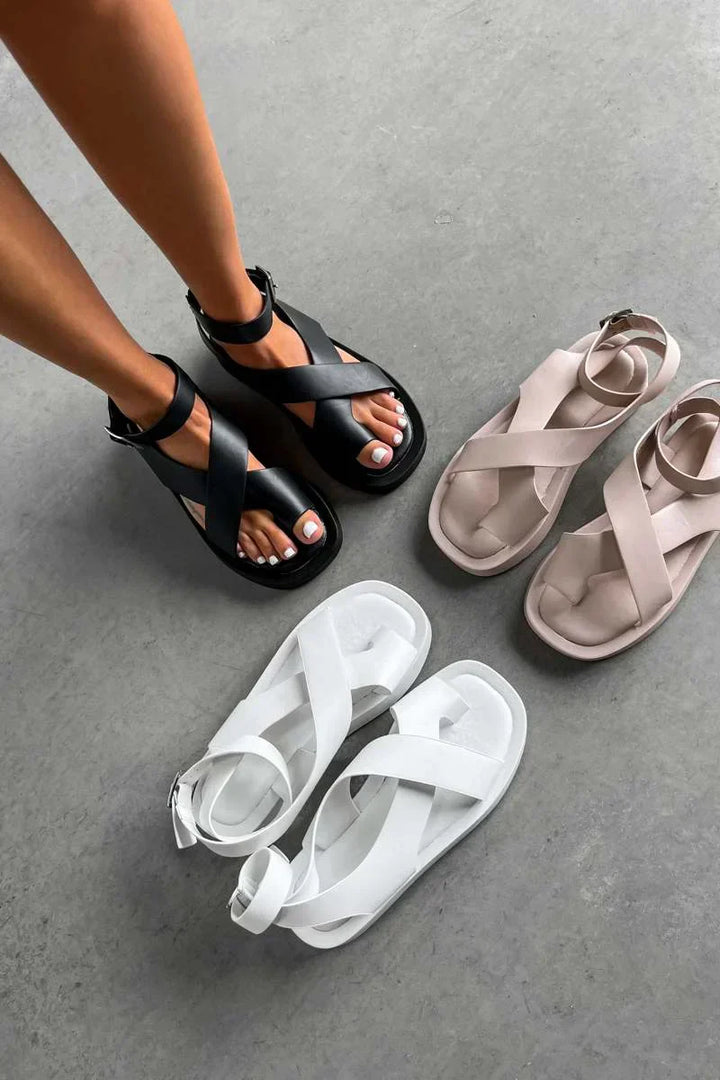 Sandales Femme Chloe avec fermeture croisée et semelle compensée luxueuse