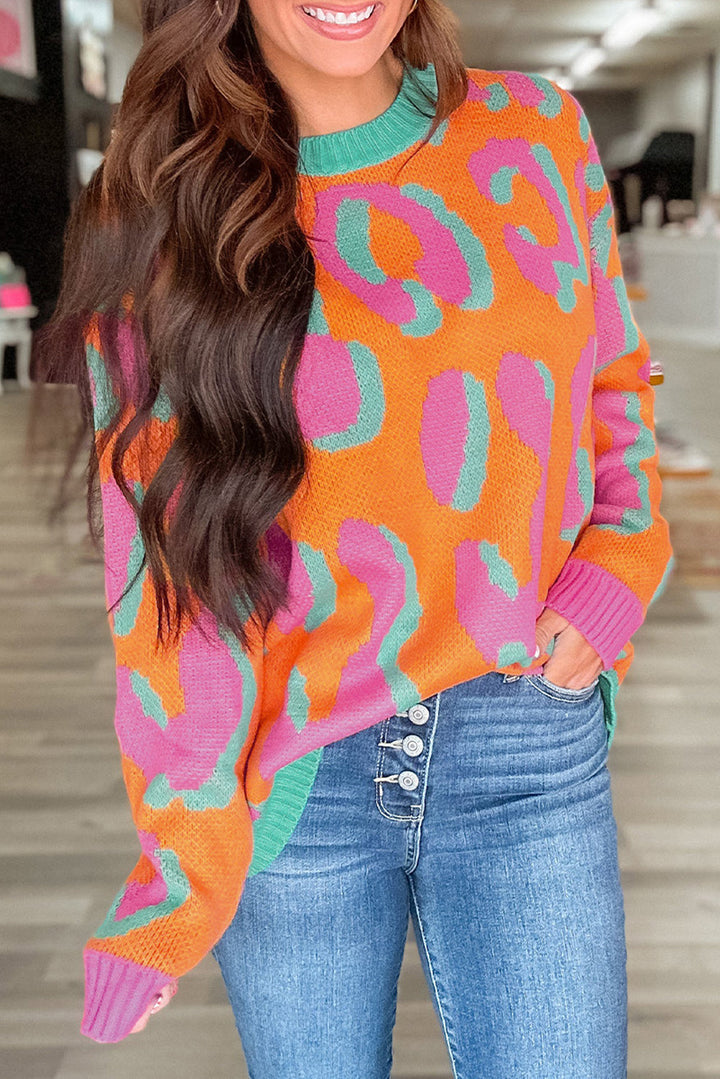 Elouise - Pull orange léopard tendance pour un look remarquable