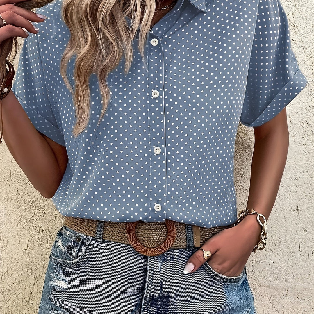 Cvetka | Blouse élégante à pois et manches courtes - Chemise boutonnée pour un look élégant