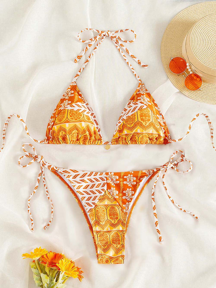 Ensemble de Bikini Bicolore Élégant avec Imprimé Tendance pour Femmes