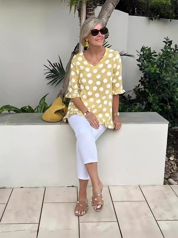 Josepha - Blouse élégante en V décolleté avec un charmant imprimé à pois