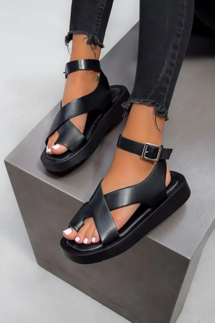 Sandales Femme Chloe avec fermeture croisée et semelle compensée luxueuse