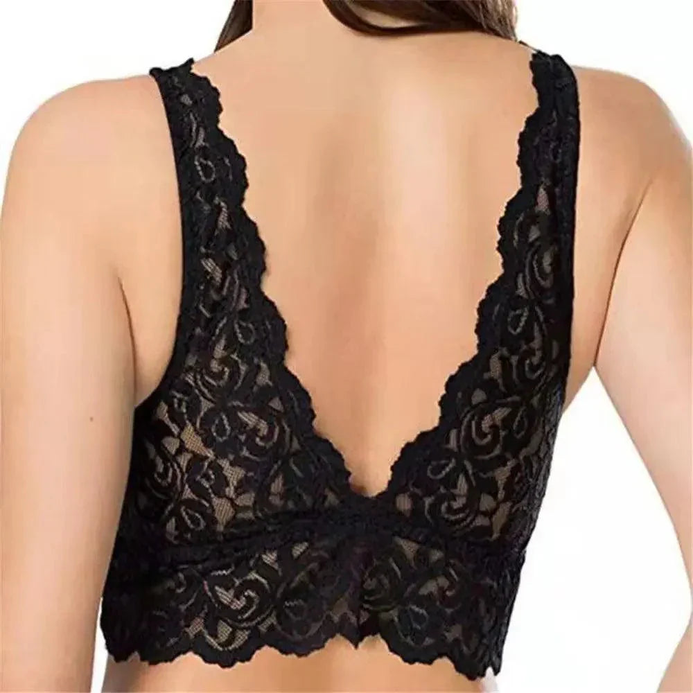 Elégant soutien-gorge bralette à col V en dentelle sans armatures - Margaux