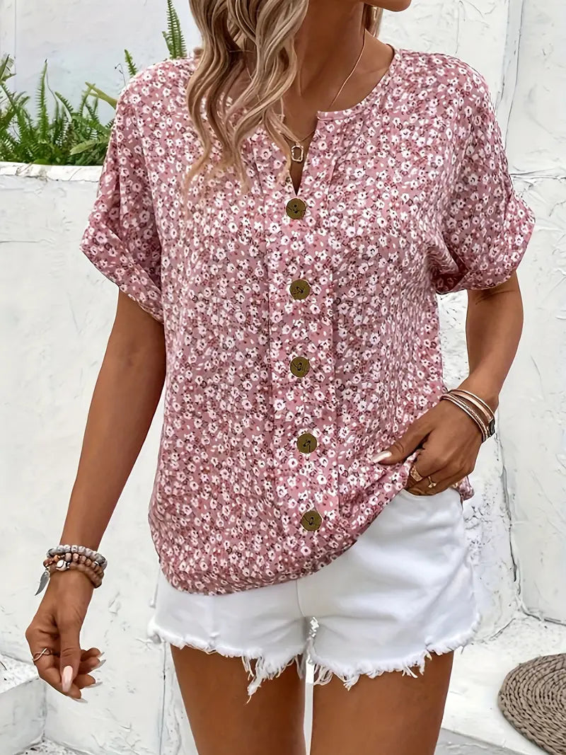 Chemisier pour femmes Lucrezia avec motif floral élégant à manches courtes - Le haut parfait pour toute occasion.