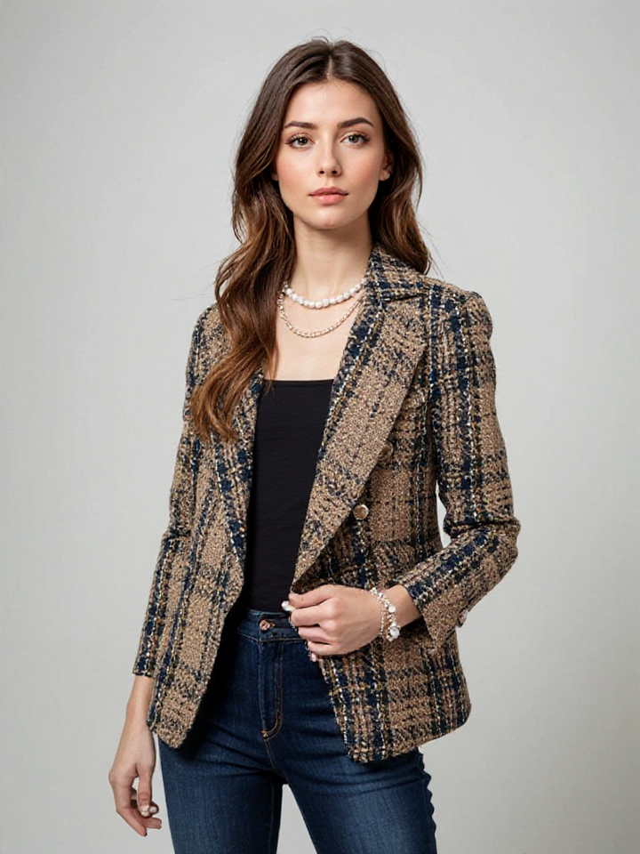 Julia | Blazer Rétro Chic à Carreaux pour Femmes