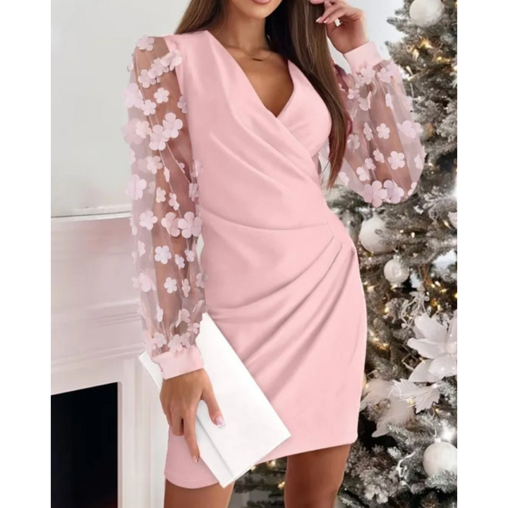 Ludivine | Robe de cocktail élégante et séduisante pour femmes avec manches en mesh et détails en dentelle - Parfaite pour les soirées !