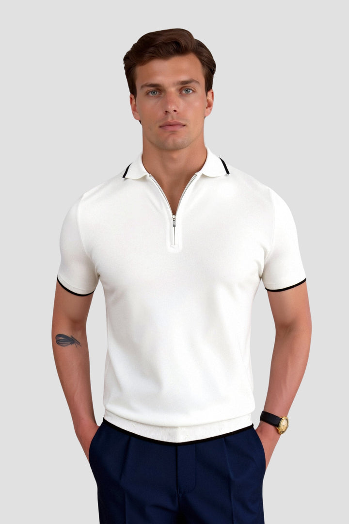 Polo classique élégante avec fermeture éclair et détails contrastés élégants