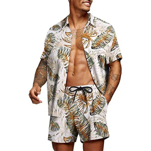 Ensemble décontracté pour hommes élégant avec une chemise à manches courtes et un short assorti pour un look confortable et sans effort.