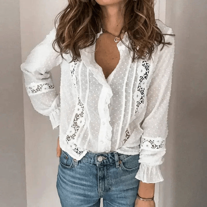 Blouse élégante Mirjeta pour femme avec des détails brodés et des manches longues.