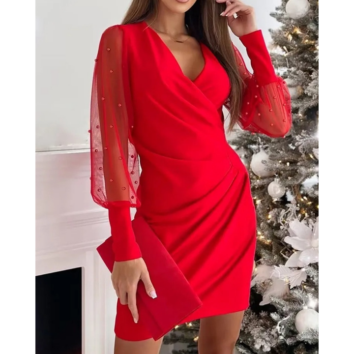 Ludivine | Robe de cocktail élégante et séduisante pour femmes avec manches en mesh et détails en dentelle - Parfaite pour les soirées !