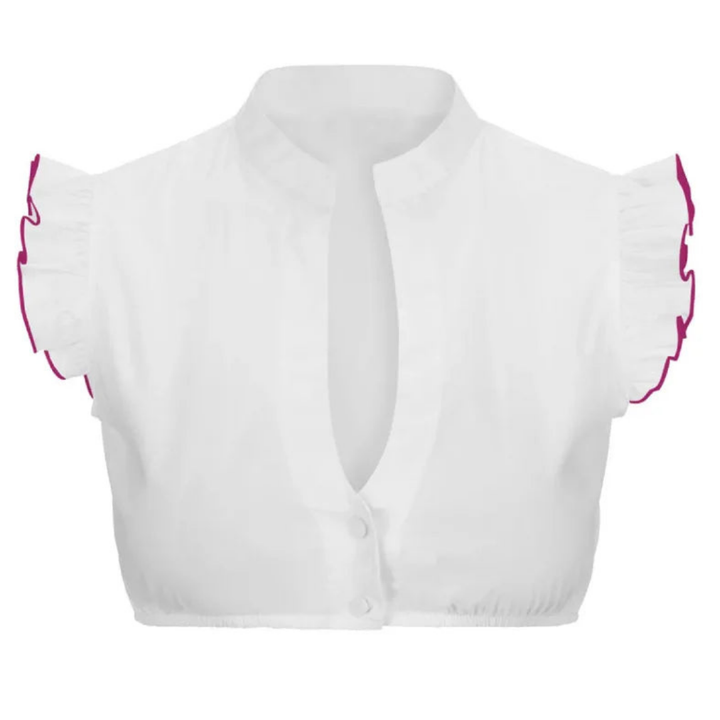 Clarita - Blouse courte pour femmes au style élégant avec des manches en cape et un col en trou de serrure sophistiqué.