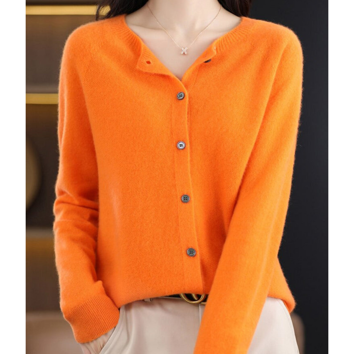 Veste en tricot de luxe pour femmes 100% laine mérinos avec encolure en O et touche de cachemire