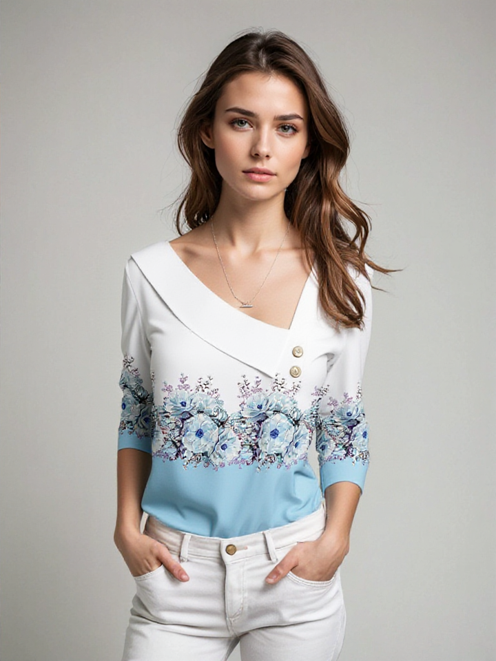 Blouse élégante à imprimé floral avec manches longues - Rezza