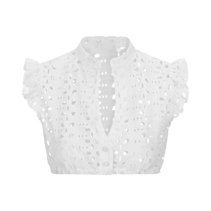 Clarita - Blouse courte pour femmes au style élégant avec des manches en cape et un col en trou de serrure sophistiqué.
