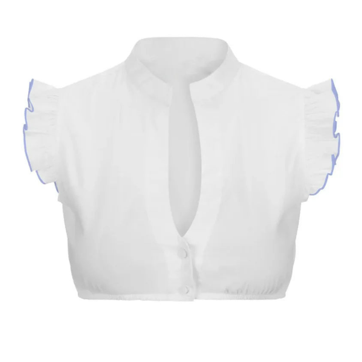 Clarita - Blouse courte pour femmes au style élégant avec des manches en cape et un col en trou de serrure sophistiqué.