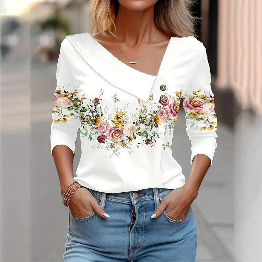 Blouse élégante à imprimé floral avec manches longues - Rezza