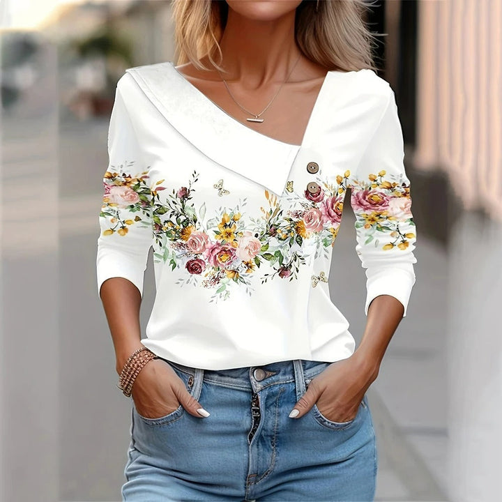 Blouse élégante à imprimé floral avec manches longues - Rezza