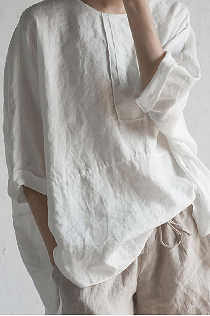 Verina | Élégante blouse pour femmes en lin décontracté, matériau respirant, manches demi-longues et design léger.