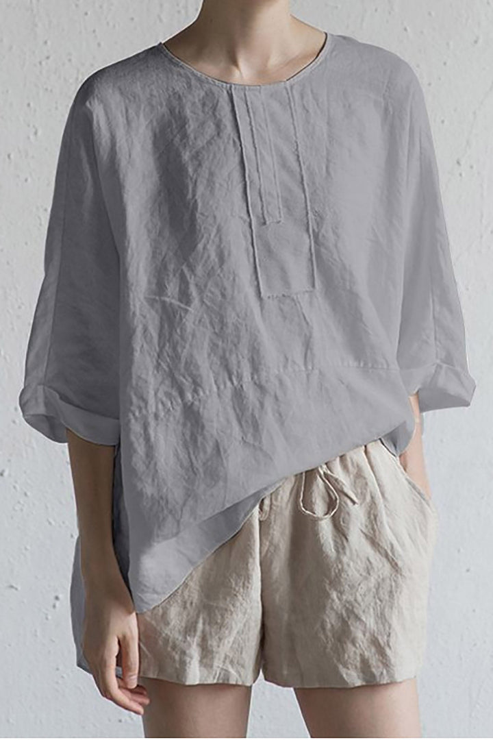 Verina | Élégante blouse pour femmes en lin décontracté, matériau respirant, manches demi-longues et design léger.
