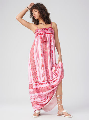 Yrma | Robe Maxi Bohème Rose Rouge avec Bretelles Spaghetti - Robe d'Été Élégante pour des Jours Sophistiqués