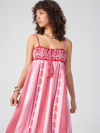 Yrma | Robe Maxi Bohème Rose Rouge avec Bretelles Spaghetti - Robe d'Été Élégante pour des Jours Sophistiqués