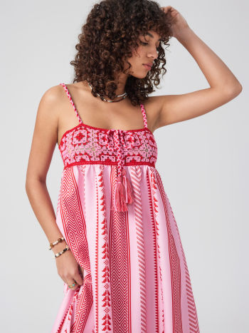 Yrma | Robe Maxi Bohème Rose Rouge avec Bretelles Spaghetti - Robe d'Été Élégante pour des Jours Sophistiqués