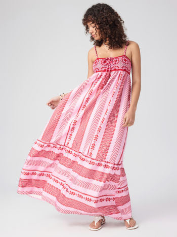 Yrma | Robe Maxi Bohème Rose Rouge avec Bretelles Spaghetti - Robe d'Été Élégante pour des Jours Sophistiqués