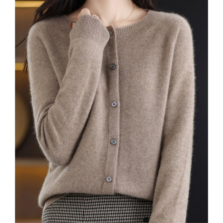 Veste en tricot de luxe pour femmes 100% laine mérinos avec encolure en O et touche de cachemire