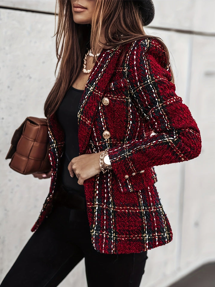 Genevieve | Blazer en Tweed Élégant à Double Boutonnage - Veste à Carreaux Élégante à Manches Longues pour le Bureau et le Travail pour Femmes