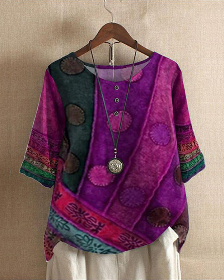 Myla - Blusa de estilo bohemio retro con estampado llamativo