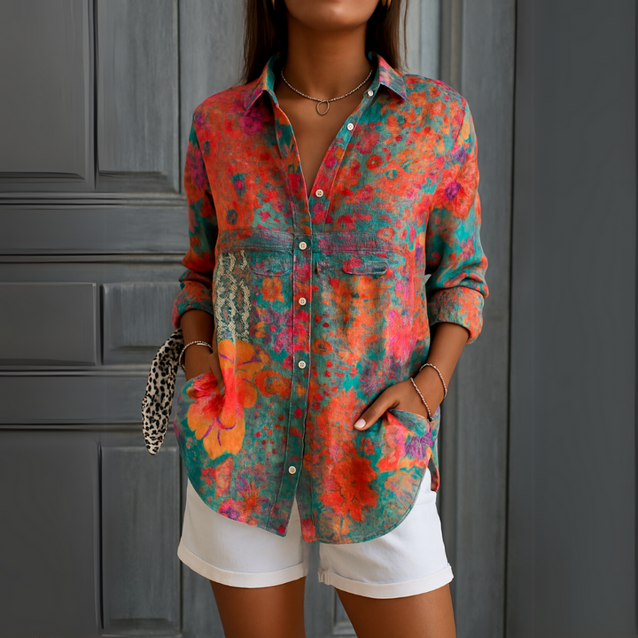 Alienor - Blouse élégante pour femmes avec un imprimé floral joyeux pour un look frais