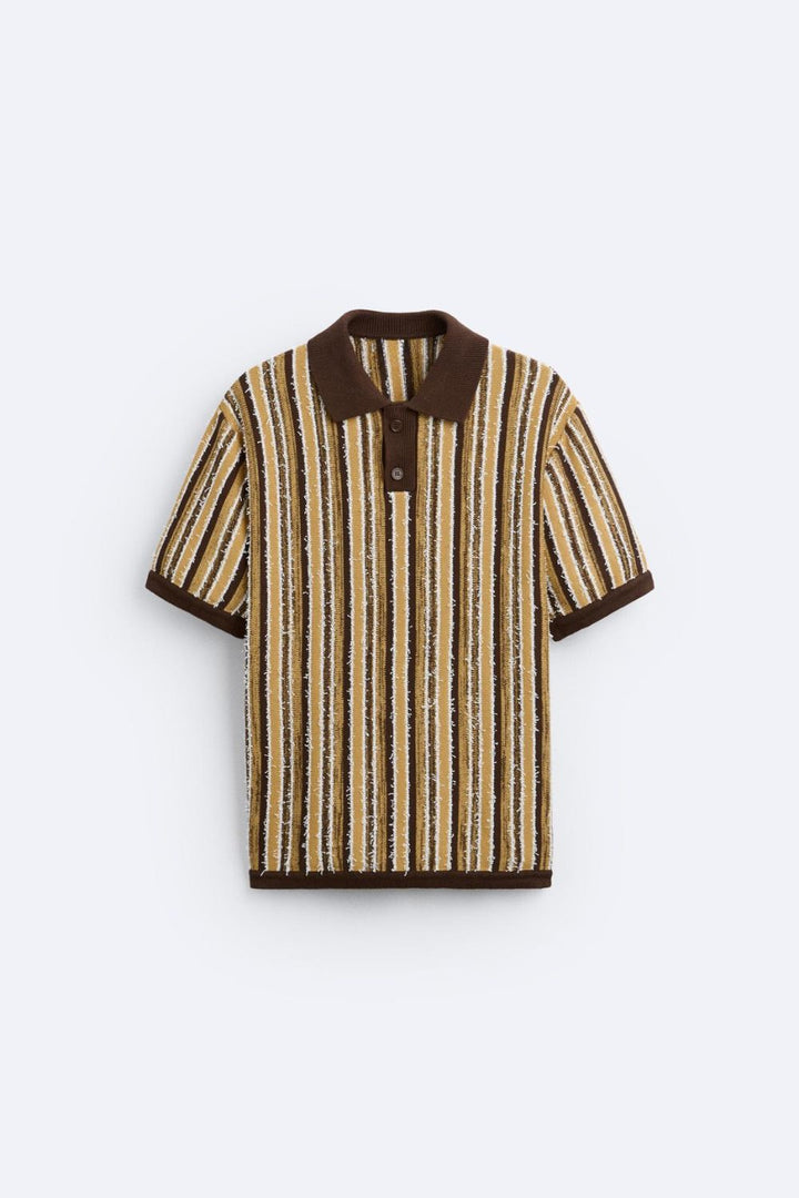 Chemise polo tricotée rétro élégante avec un motif rayé classique