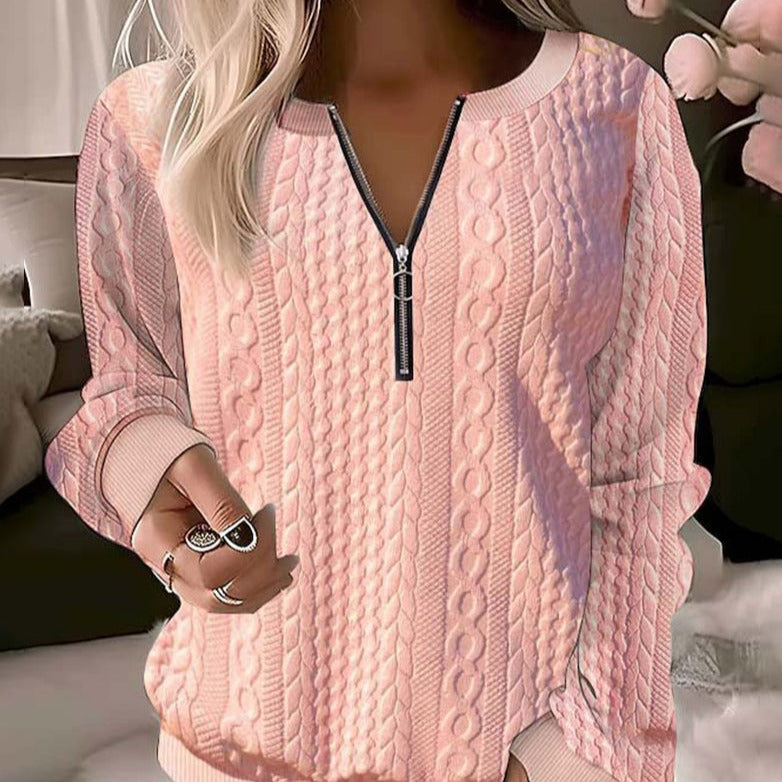 Adriana - Pull en maille stylé et décontracté avec demi-zip à la mode