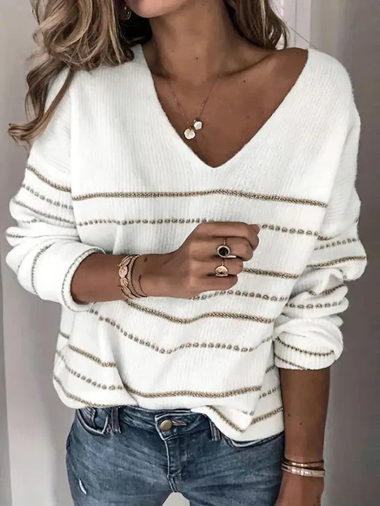 Luna - Pull V en rayures élégant pour la femme à la mode