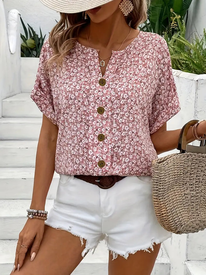 Chemisier pour femmes Lucrezia avec motif floral élégant à manches courtes - Le haut parfait pour toute occasion.