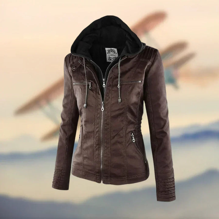 Amélie™ - Veste en cuir premium avec capuche