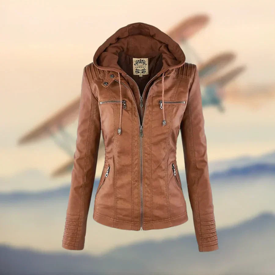 Amélie™ - Veste en cuir premium avec capuche