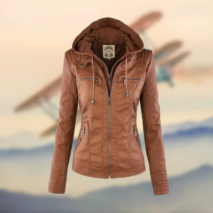 Amélie™ - Veste en cuir premium avec capuche