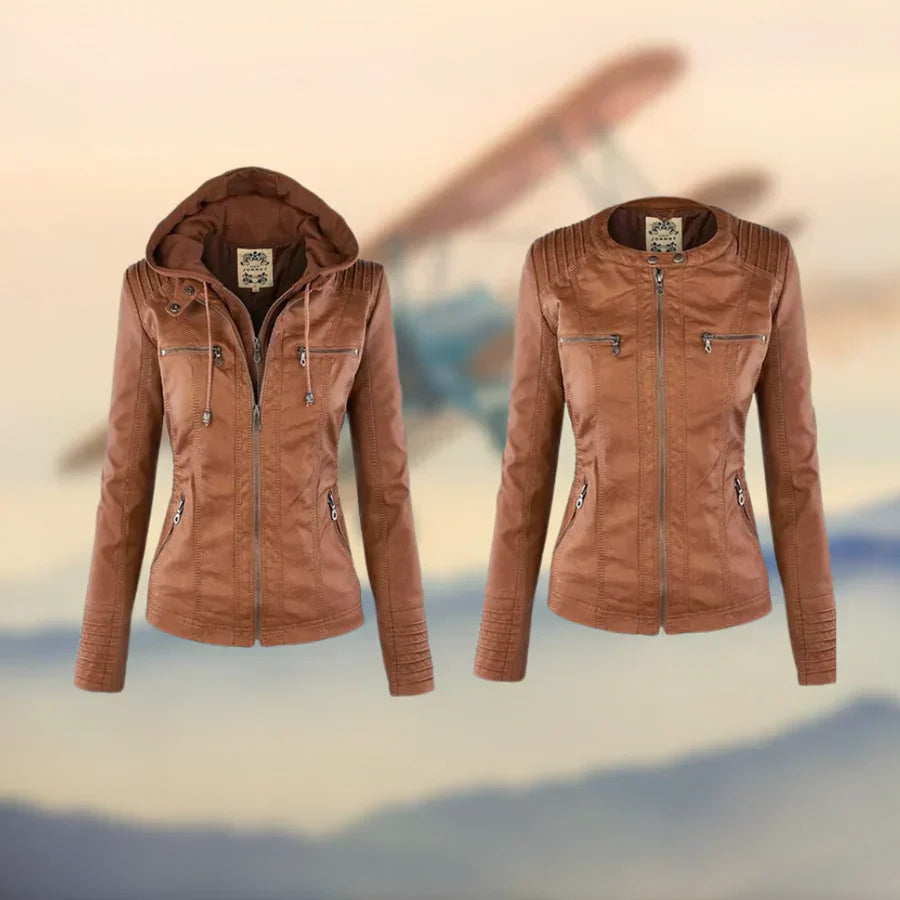 Amélie™ - Veste en cuir premium avec capuche