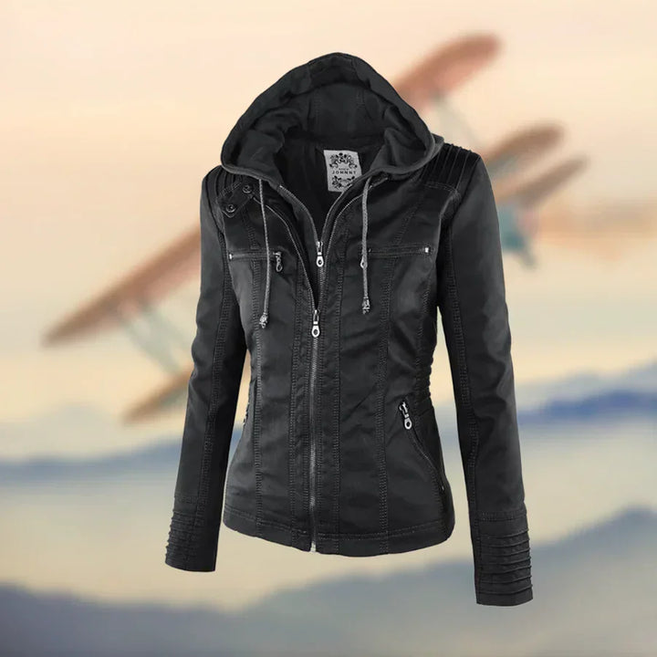 Amélie™ - Veste en cuir premium avec capuche