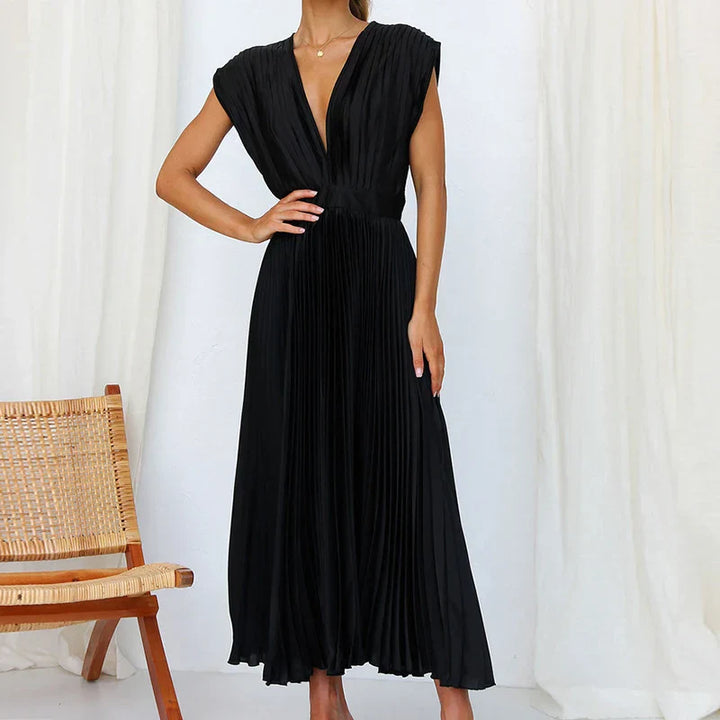 Daliah - Robe maxi élégante avec un décolleté en V flatteur et de jolis plis.