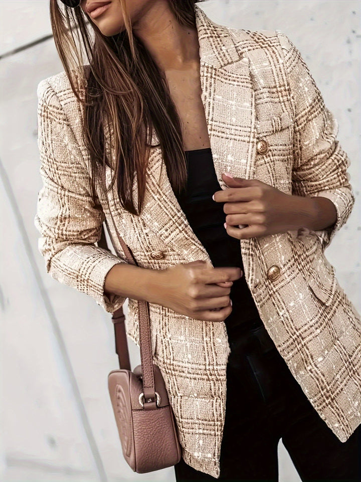 Genevieve | Blazer en Tweed Élégant à Double Boutonnage - Veste à Carreaux Élégante à Manches Longues pour le Bureau et le Travail pour Femmes